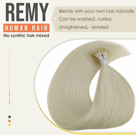 14” Nano Beads Hair Extensions Platinum Blonde Human Hair 50g/50s - Picture 3 of 6